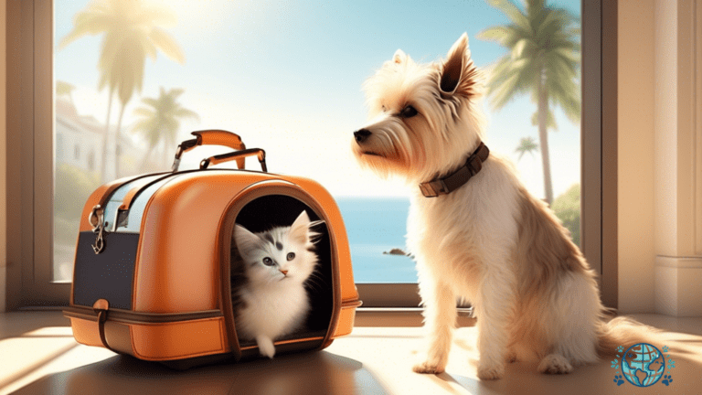Discover the top-rated pet carriers for stress-free travel with your furry friend. This inviting image showcases a sun-kissed coastal road, where a stylish traveler effortlessly navigates with their fluffy companion in a sleek and spacious pet carrier.