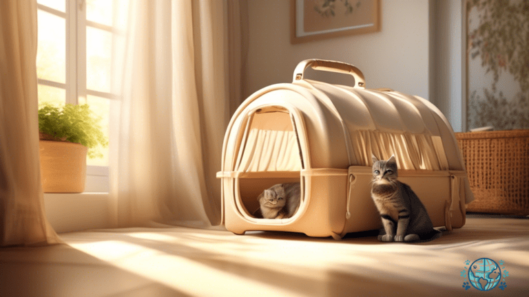 Cozy cat carrier with privacy tent in a sunlit room, creating a serene and inviting space for feline relaxation.
