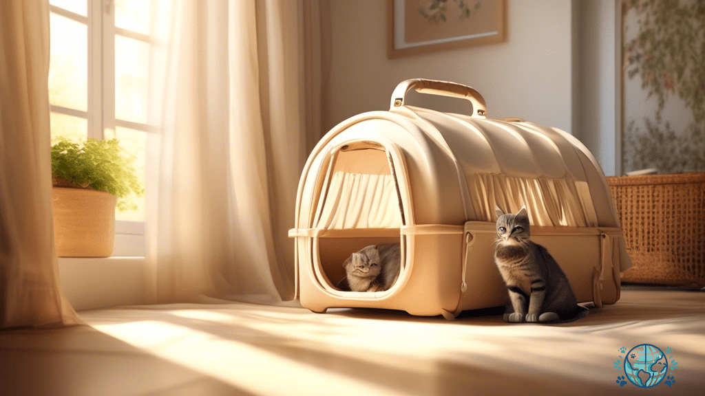 Cozy cat carrier with privacy tent in a sunlit room, creating a serene and inviting space for feline relaxation.
