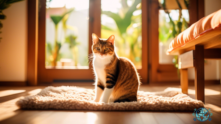 Cozy and cat-friendly vacation home interior bathed in natural light, featuring scratching posts, cozy nooks, and a serene setting for your feline friend to enjoy