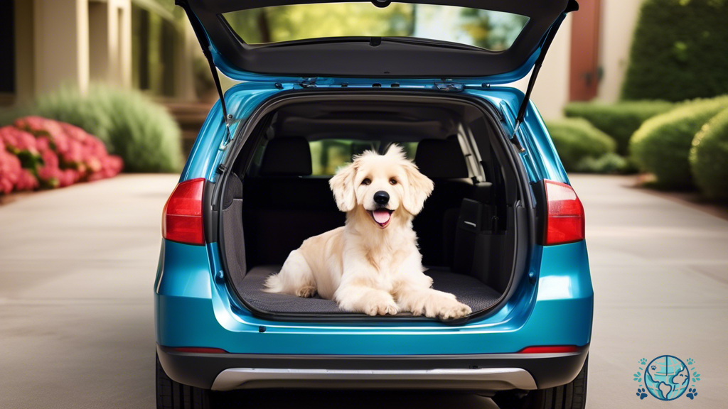 Collapsible dog carrier fully opened in a spacious car trunk, showcasing convenience and versatility for hassle-free pet travel.