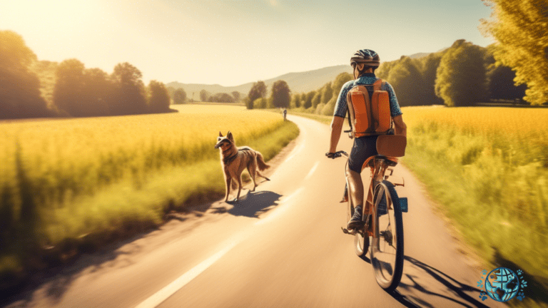 Explore the Great Outdoors: A cyclist and their furry friend enjoy a scenic ride with a dog bike carrier mounted on the rear rack.