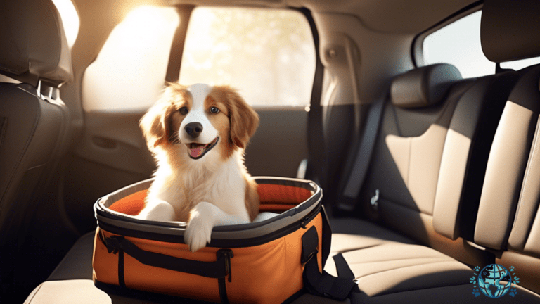Spacious and Sunlit Car Interior with Happy Dog Comfortably Nestled in Expandable Dog Carrier: Offering Flexibility and Comfort for Travel