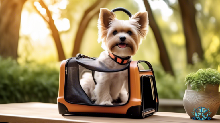 Stylish Fashion Dog Carrier showcased on a vibrant outdoor bench amidst lush greenery, perfect for trendy dog owners on the move.
