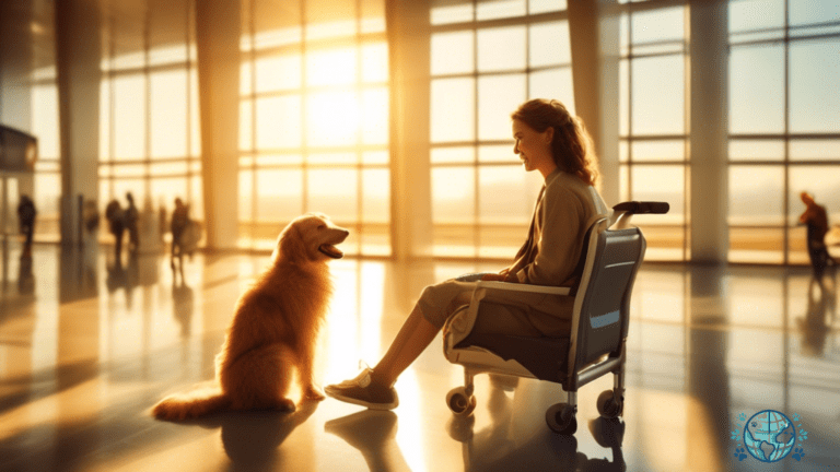 Joyful passenger with furry companion basking in morning sunlight at airport - The Ultimate Guide To Flying With Pets