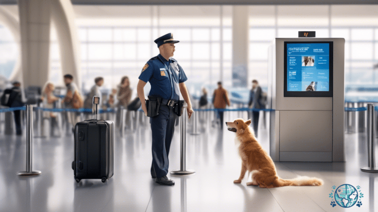 Effortless pet travel through airport security checkpoint with furry companion, meeting passport requirements