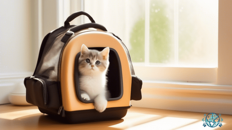 Adorable pet enjoying comfort and safety in a well-ventilated pet carrier backpack under warm sunlight
