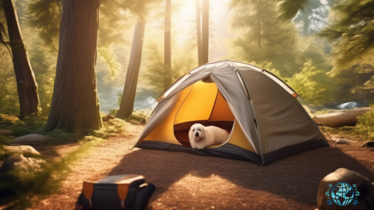 Discover the perfect pet carrier for camping trips amidst nature's beauty - a cozy tent surrounded by tall trees, bathing in soft morning sunlight.