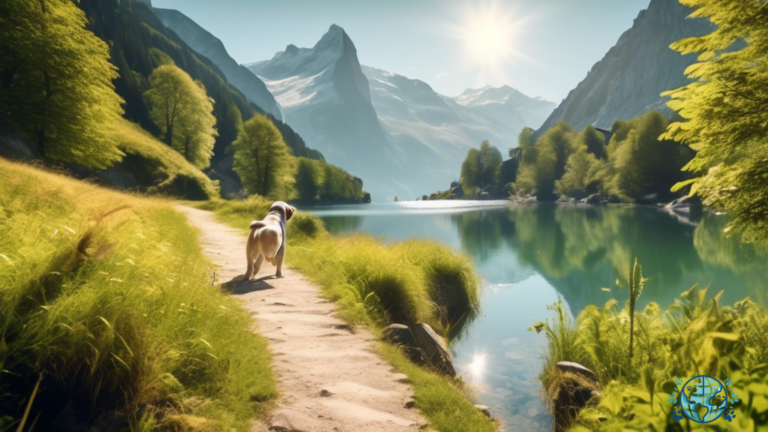 Alt Text: Experience the joy of pet-friendly hiking trails in Switzerland, with wagging tails and happy hikers surrounded by breathtaking mountains and crystal-clear lakes.