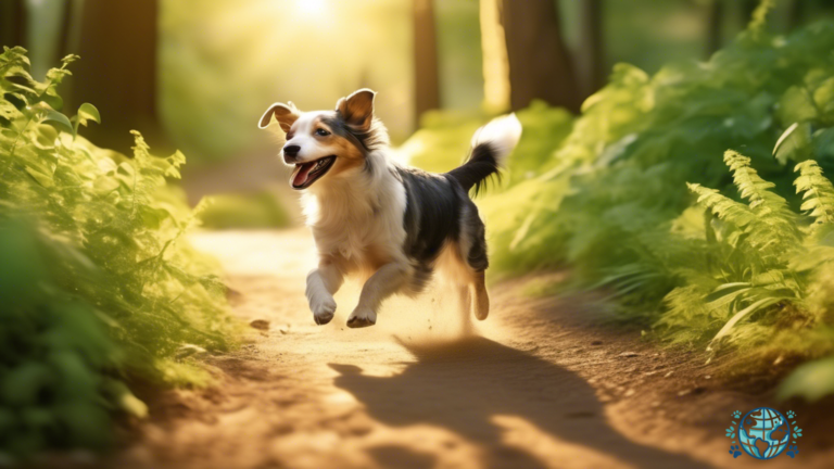 A cheerful dog happily exploring a sun-drenched pet-friendly hiking trail in the USA, surrounded by lush greenery and basking in radiant natural light.