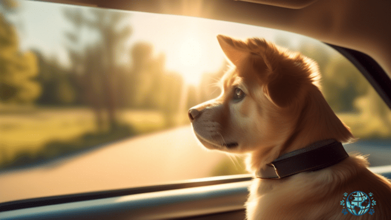 Road Trip Bliss: A happy pet enjoying the sun through an open car window, surrounded by scenic landscapes.