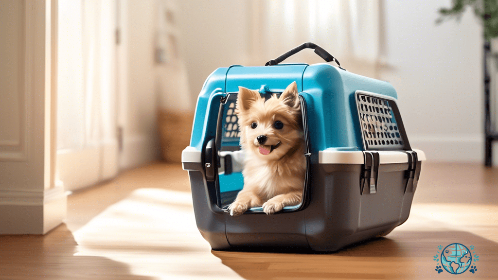 Essential pet travel gear including a sturdy pet carrier, collapsible water bowl, comfortable travel bed, and practical leash, illuminated by natural sunlight, ensuring stress-free adventures for furry companions.