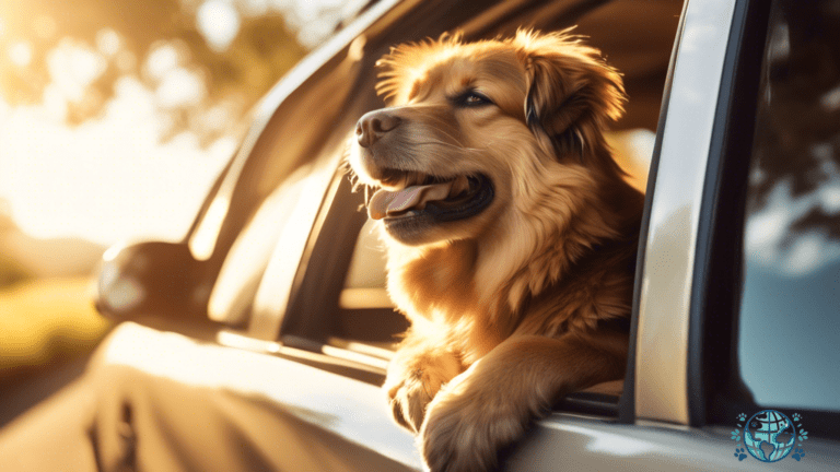 Alt text: Adorable family pet enjoying the sun's warm rays through a car window during a road trip, highlighting the significance of pet travel insurance.