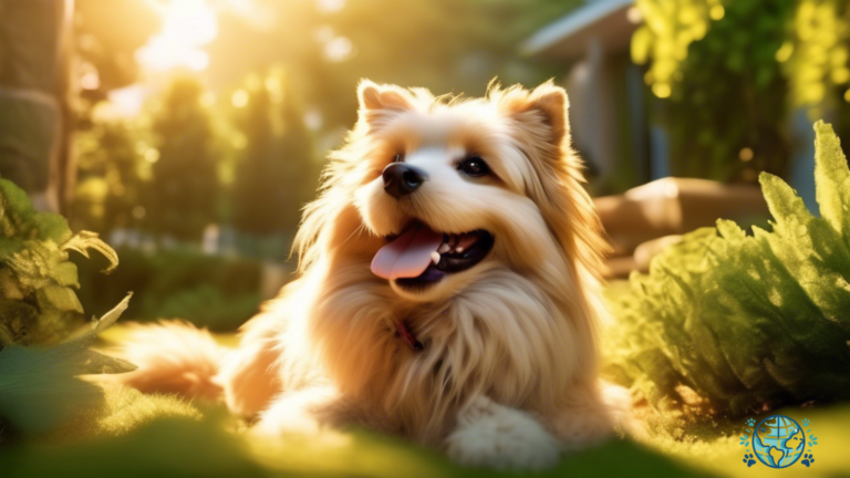 Alt text: A happy dog surrounded by lush greenery and basking in golden sunlight, capturing the joy of pet travel memories.