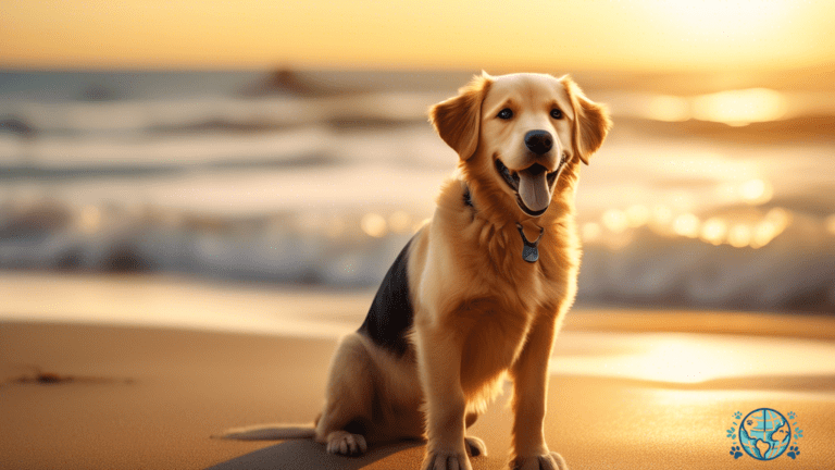 Capture stunning pet travel photos with these expert tips. Showcasing a happy pup exploring a picturesque beach at sunrise, illuminated by golden rays of natural light. Perfect for pet lovers and travel enthusiasts. Discover how to create amazing pet travel photos with vibrant natural light.