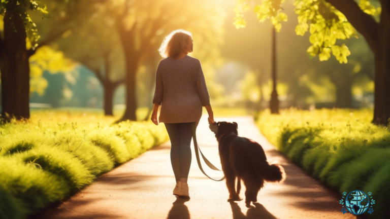 Alt text: A happy pet owner and their furry companion enjoying a sunny stroll in a lush park, highlighting the importance of managing your pet's weight while traveling.