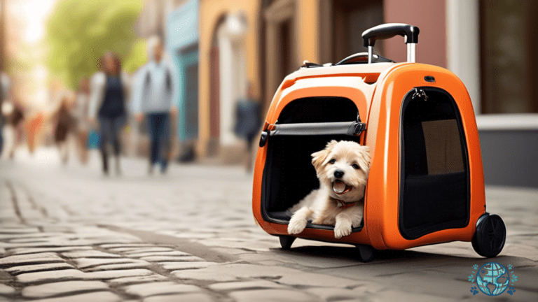 Rolling dog carrier showcasing easy mobility for traveling with your dog on a sunny day.