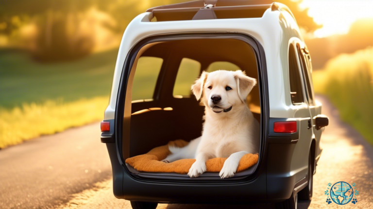 Soft-Sided Dog Carrier: A contented pup rests comfortably inside a carrier, basking in warm sunlight while traveling, with a hint of scenic landscape visible outside.